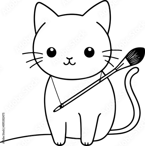 Personnage chat, chaton amusant dessin au trait line art  vecteur isolé pour page, livre d'activité et coloriage 