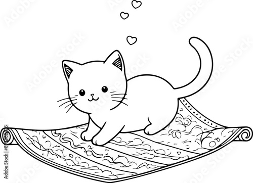 Personnage chat, chaton amusant dessin au trait line art  vecteur isolé pour page, livre d'activité et coloriage 