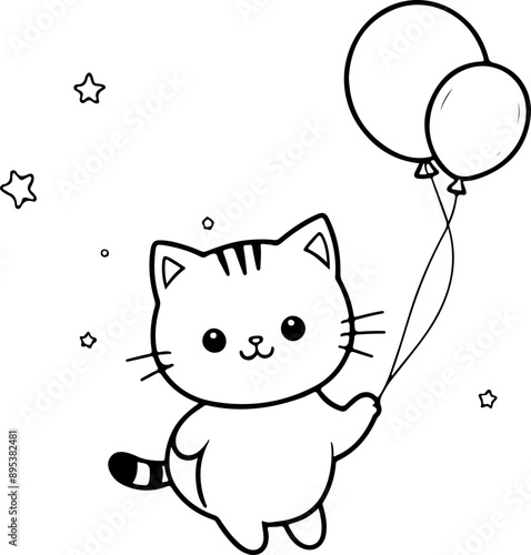 Personnage chat, chaton amusant dessin au trait line art  vecteur isolé pour page, livre d'activité et coloriage 