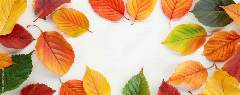 Vibrant autumn leaves arranged artistically on a white background, showcasing rich colors and natural beauty in fall. Vibrant autumn leaves arranged artistically on a white background, showcasing rich colors and natural beauty in fall.