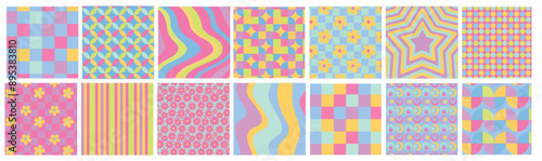 RETRO PATTERNS MULTIPLE BRIGHT PASTELS GREEN PURBLE YELLOW B LUE photo