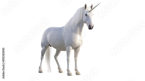 White horse unicorn isolated on white background - Generation AI