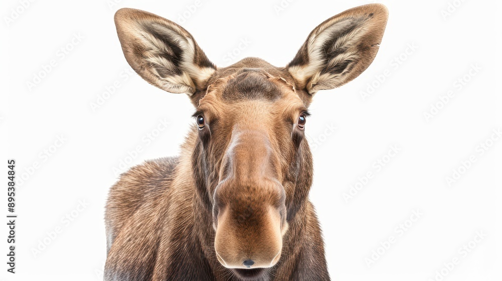 Fototapeta premium A close up of a moose's face with its ears pointed forward