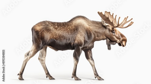 Wallpaper Mural A large brown and white moose is walking across a white background Torontodigital.ca