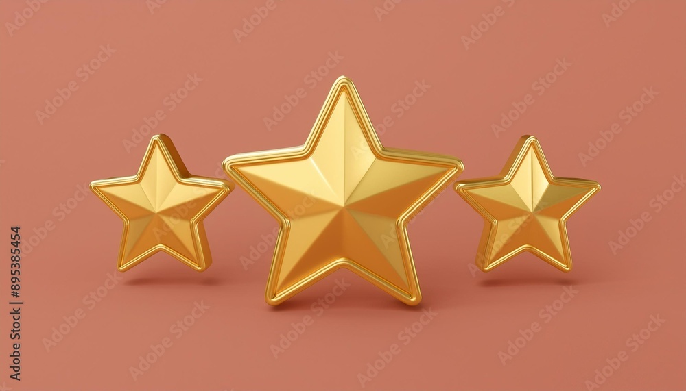 Fototapeta premium Gold star rating review isolated on best quality 3d background with success premium rank symbol golden icon concept or customer feedback satisfaction experience and shiny stars business service award.