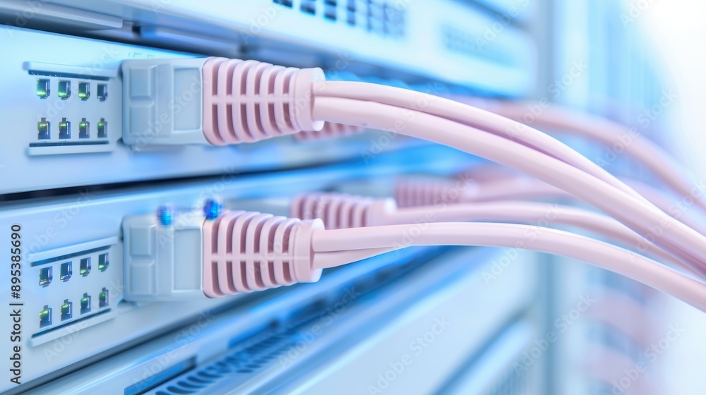 A network of cables is shown in a blue and white color scheme A network of cables is shown in a blue and white color scheme