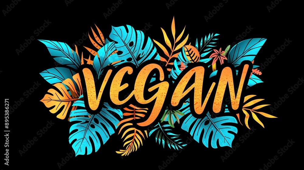 Obraz premium Vibrant Tropical Vegan Design with Leaf Elements