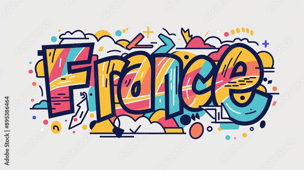 Fototapeta premium Colorful Graffiti Typography: France Illustration