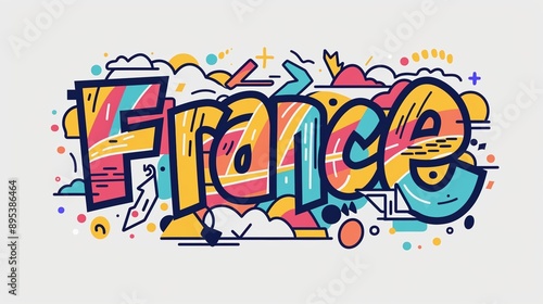 Fototapeta Naklejka Na Ścianę i Meble -  Colorful Graffiti Typography: France Illustration