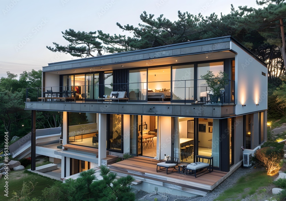 Modern House Design With Large Windows and Wooden Deck Modern House Design With Large Windows and Wooden Deck