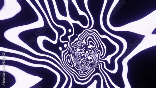 Flying through colorful tunnel with changing neon patterns. Science fiction abstract background, seamless looped. Modern futuristic animation with the ability to loop.