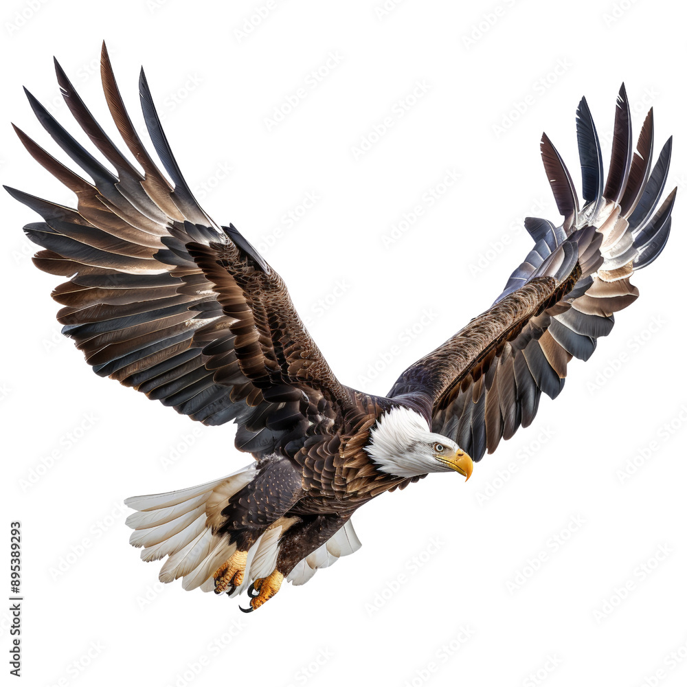 Fototapeta premium Bald Eagle In Flight Against white background