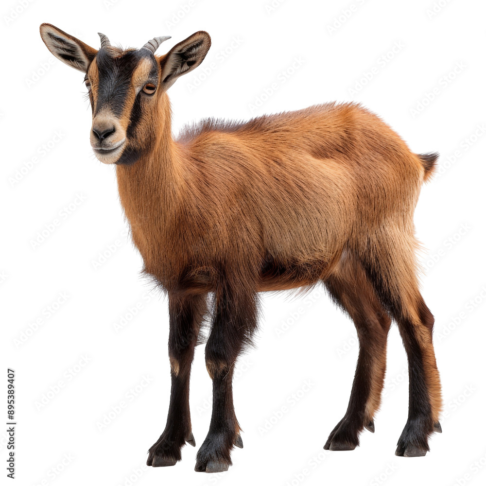 Fototapeta premium Brown Goat with Black Markings Standing on white background