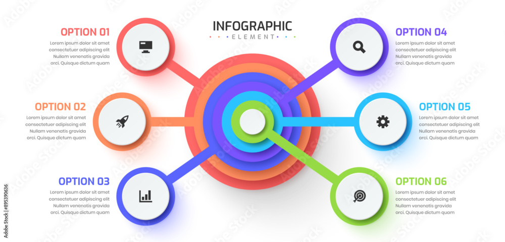 Flowchart Infographic with 6 Circle Label Connected to Main Circle, Suitable for Workflow, Presentation, Diagram, Chart Flowchart Infographic with 6 Circle Label Connected to Main Circle, Suitable for Workflow, Presentation, Diagram, Chart