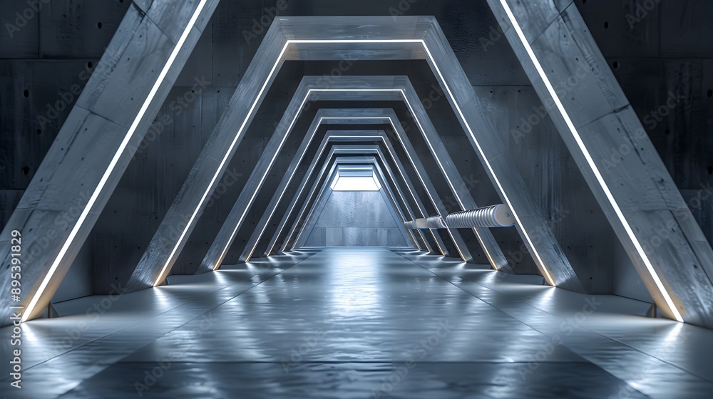 Futuristic hallway portal, symetrical with beams until it dead ends into a wall Futuristic hallway portal, symetrical with beams until it dead ends into a wall