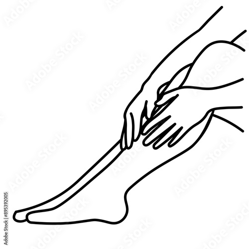 脚をマッサージする線画イラスト