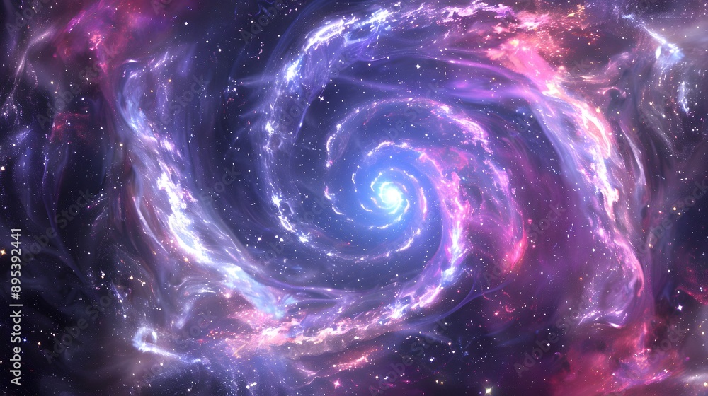 Abstract Galaxy: A cosmic abstract background with swirling galaxies and stars in deep space.
