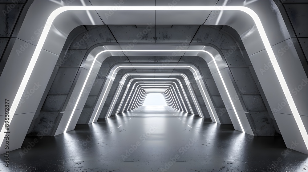 Futuristic hallway portal, symetrical with beams until it dead ends into a wall Futuristic hallway portal, symetrical with beams until it dead ends into a wall