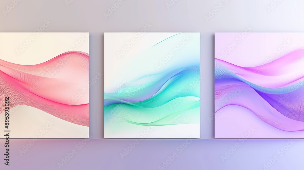 Three abstract paintings of colorful waves on a white background Three abstract paintings of colorful waves on a white background