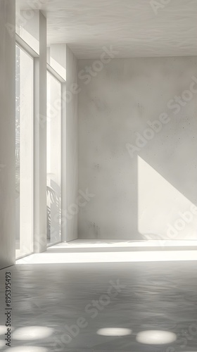 minimalistic empto room with 3 walls visible, symertical, 3d render, no shadows, no textures photo