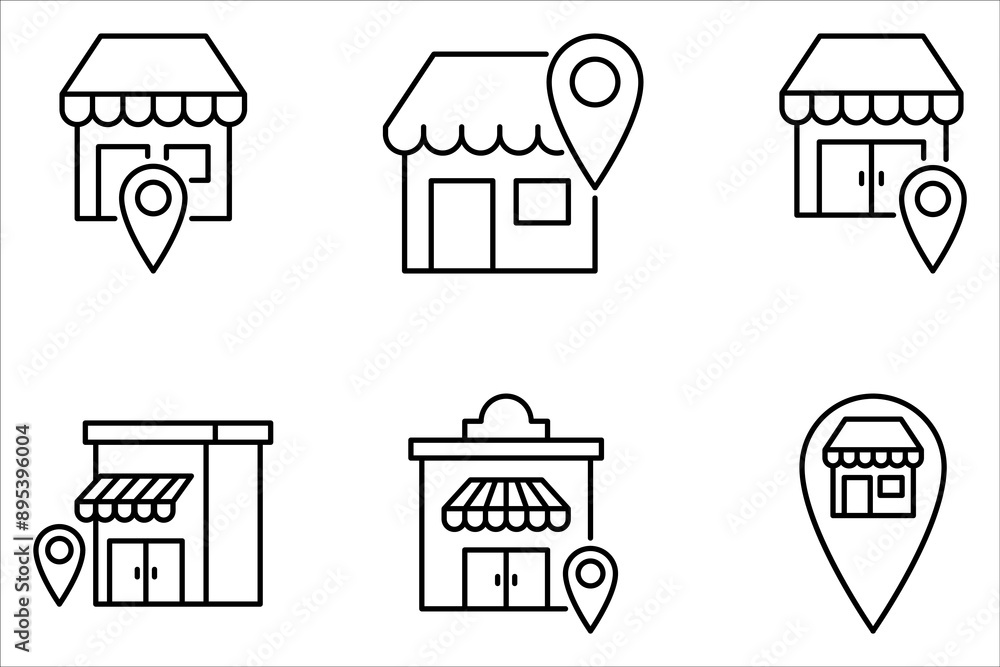 Store location icon set design on white background. editable stroke Store location icon set design on white background. editable stroke