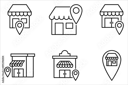 Store location icon set design on white background. editable stroke
