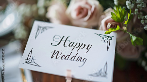 White Handwritten Background Happy Wedding Message