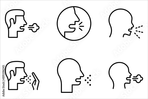 Cough icon set, vector pictogram of flu on white background