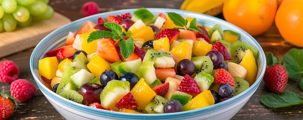 Colorful bowl of fresh fruit salad, fresh fruit salad bowl, Refreshing and nutritious mix