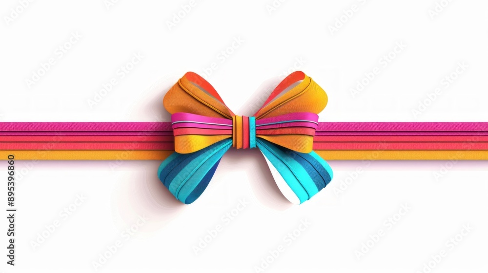 Render a playful, cartoon-style bow frame with bold lines and vibrant hues, set on a clean white background. The design should be fun and energetic Render a playful, cartoon-style bow frame with bold lines and vibrant hues, set on a clean white background. The design should be fun and energetic