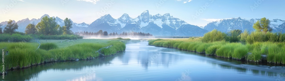 A beautiful landscape with a river running through it A beautiful landscape with a river running through it