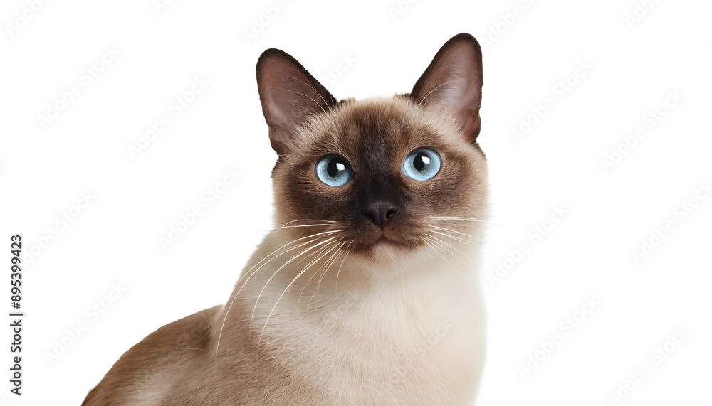 Closeup portrait happy Siames cat sitting isolated on white background. Closeup portrait happy Siames cat sitting isolated on white background.