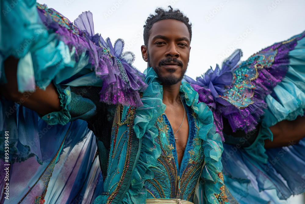 Fototapeta premium Vibrant Carnival Performers in Colorful Costumes Celebrating 