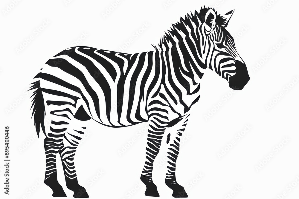 Obraz premium Black and white flat vector art of a zebra, svg style, isolated on white background, simple vector art design 