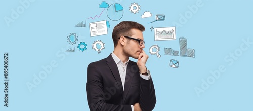 Contemplative Businessperson Analyzing Documents and Graphs in Profile View, Deep in Thought about Business Strategy