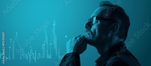 Strategic Business Thinking - Thoughtful Businessman with Digital Charts Overlay in Profile