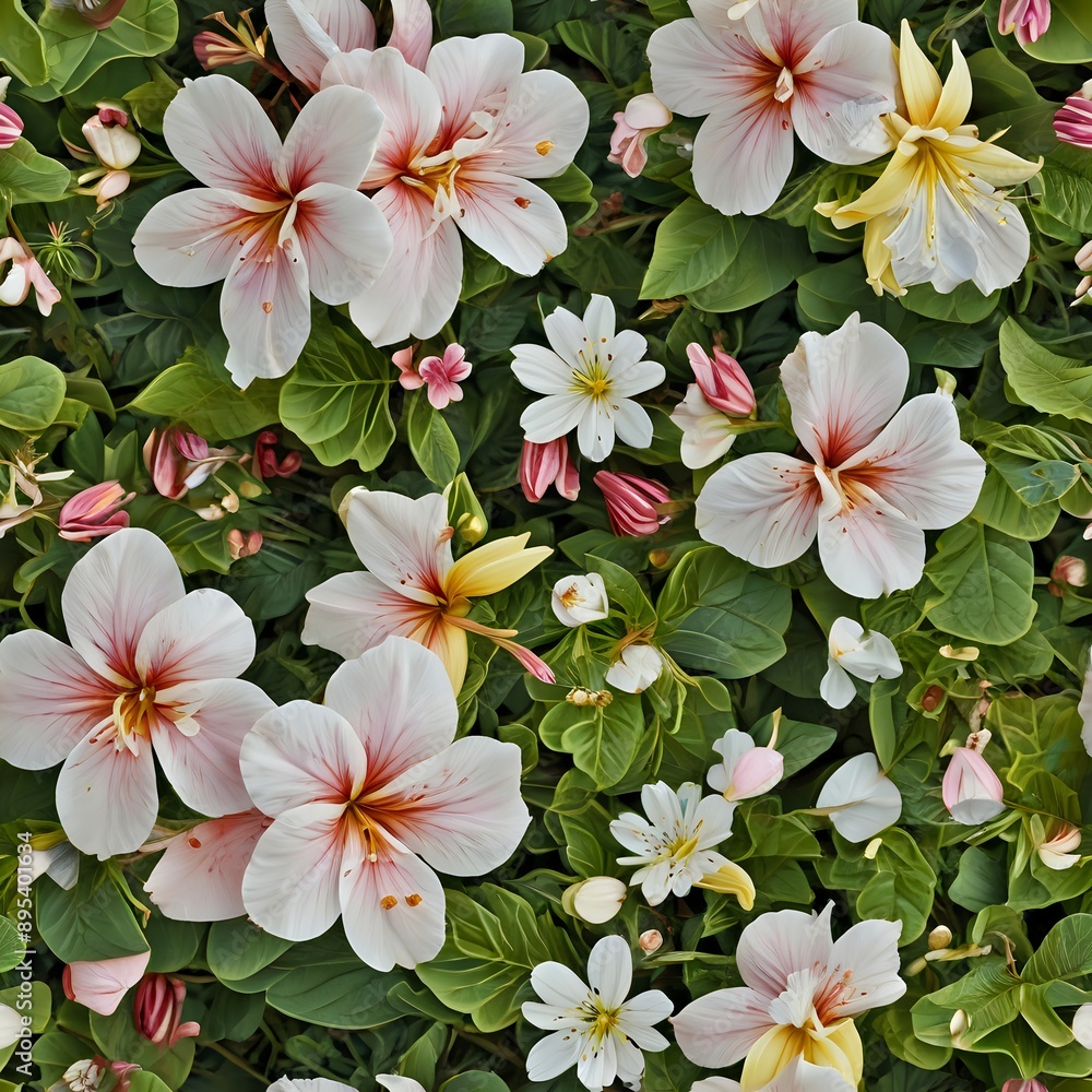 Blossom-Filled Floral Border: A Seamless Pattern for Natural Beauty Blossom-Filled Floral Border: A Seamless Pattern for Natural Beauty