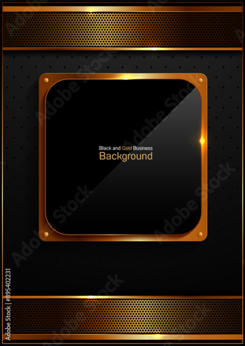 black and gold business background, metal texture steel aluminum industry abstract template perfect marketing materials, frame banner website, premium  luxury illustration.