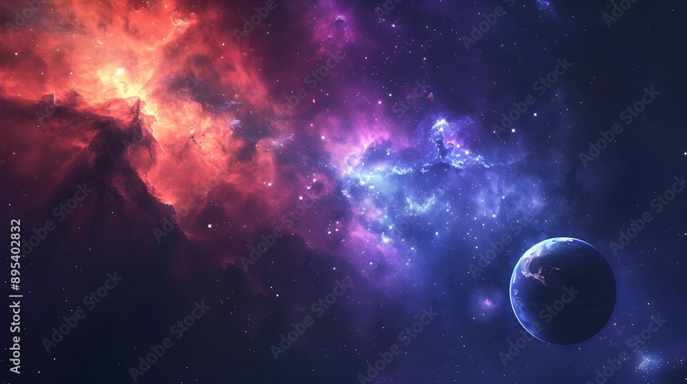 Beautiful galaxy and nebula in the night sky. Starry background perfect for astronomy and science enthusiasts. Glowing cosmic light and planets create an abstract and mystical Beautiful galaxy and nebula in the night sky. Starry background perfect for astronomy and science enthusiasts. Glowing cosmic light and planets create an abstract and mystical