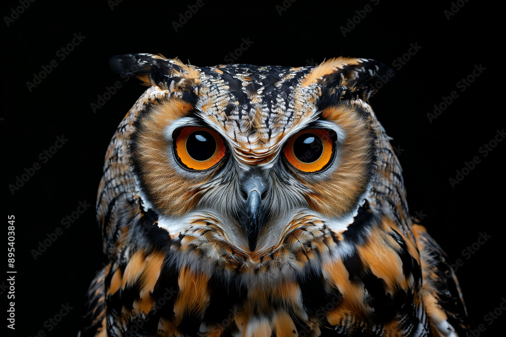 Portrait of An owl with an isolated black background Portrait of An owl with an isolated black background