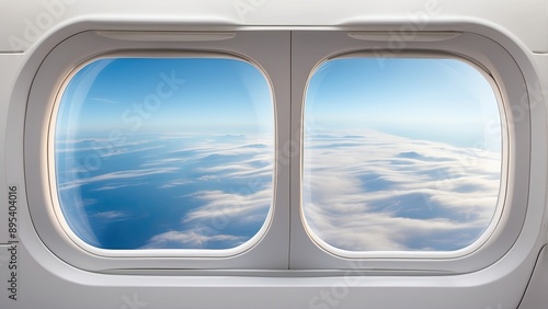 airplane window template showing both the inside and outside views, featuring a transparent glass pane © Uzair