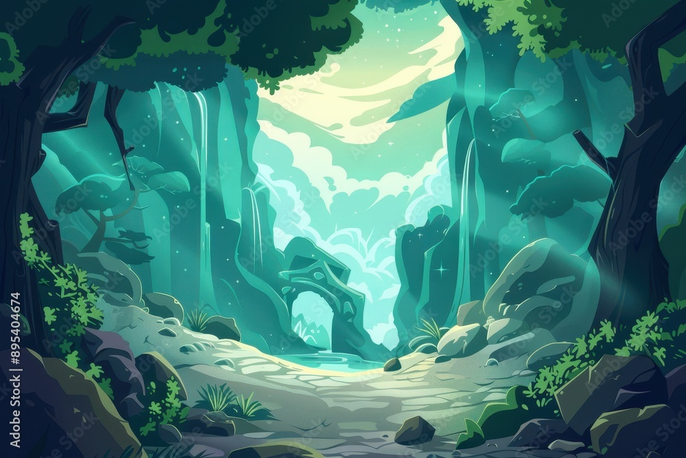 Obraz premium Mystical journey through an enchanted forest leads to a hidden magical glade