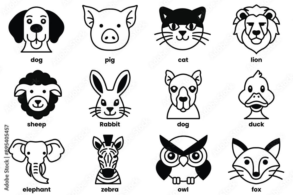 Set of various animal icons in line style Set of various animal icons in line style