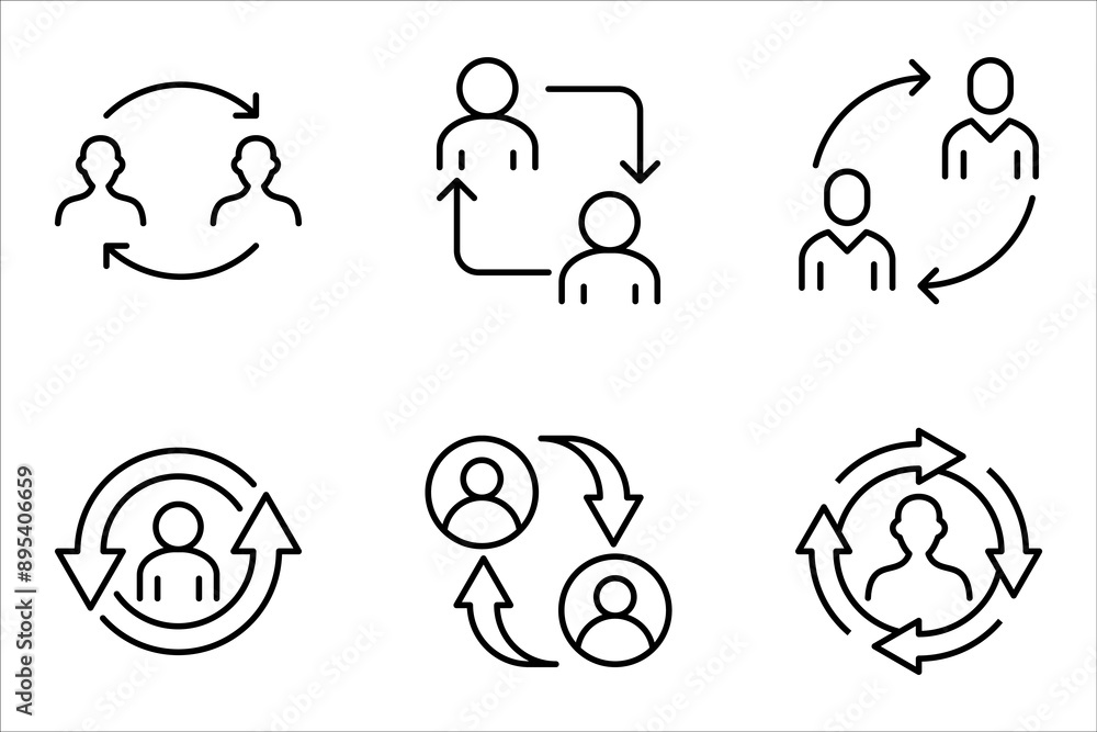 Replace person, staff change, replace worker simple line icon set, vector illustration on white background Replace person, staff change, replace worker simple line icon set, vector illustration on white background