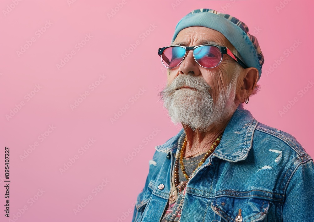Fototapeta premium Stylish Elderly Man and Tattoos in Sunglasses