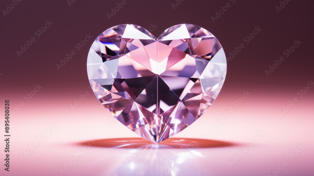 A beautifully crafted crystal heart gem displayed on a soft pink background, radiating elegance and symbolizing love and beauty. A beautifully crafted crystal heart gem displayed on a soft pink background, radiating elegance and symbolizing love and beauty.