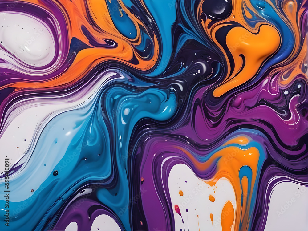 Obraz premium Beautiful abstraction of liquid paints in slow blending flow mixing together gently 