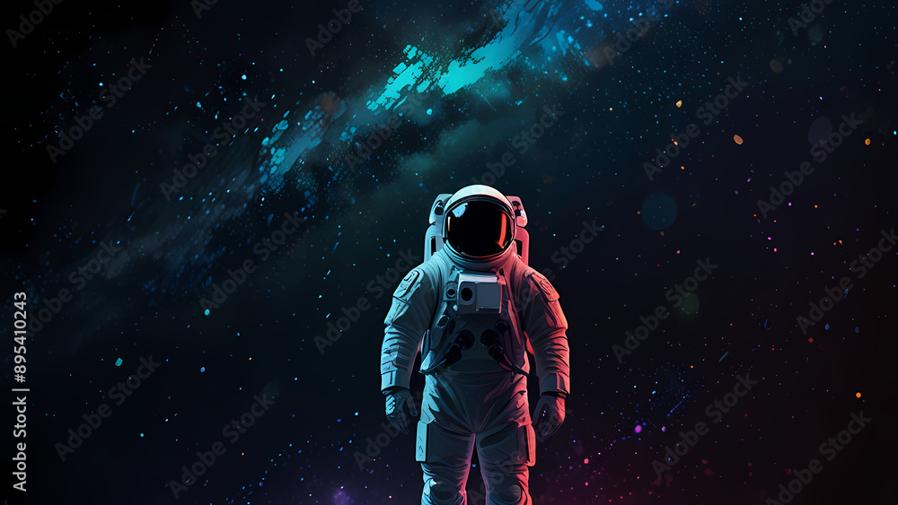 Obraz premium illustration of an astronaut gazing at a distant galaxy