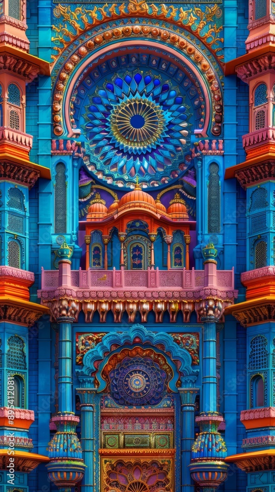Obraz premium Vibrant and Colorful Architectural Facade with Intricate Patterns and Ornate Details