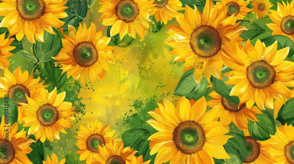Summertime sunflower flower pattern panorama. Summertime sunflower flower pattern panorama.
